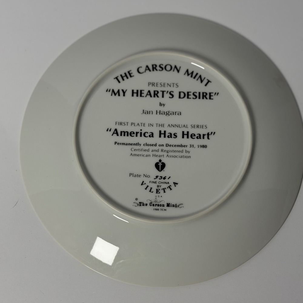 Jan Hagara My Hearts Desire 1980 Collector Plate America Has Heart Carson Mint - Picture 3 of 4
